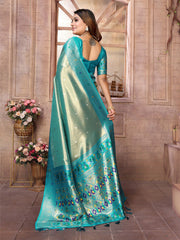 Wedding Wear Pista And Teal Blue Colour Paithani Banarasi Tissue Silk Sarees