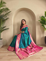 Festive Wear Teal Blue Color Rich Pallu Paithani Silk Saree