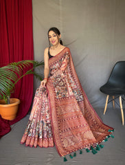 Outstanding Kashmiri Digital Print Wine Border Saree