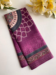 Captivating Bandhani Print With Work Wine Color Saree