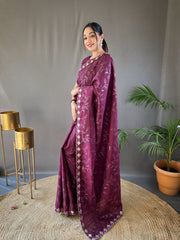 Presenting Ready To Wear Wine Color Silk Saree