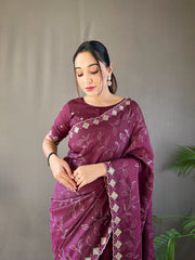 Presenting Ready To Wear Wine Color Silk Saree