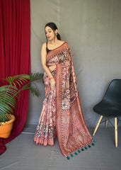 Outstanding Kashmiri Digital Print Wine Border Saree