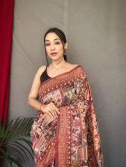 Outstanding Kashmiri Digital Print Wine Border Saree