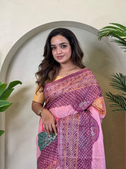 Adorable Bandhani Print Wine Color Saree