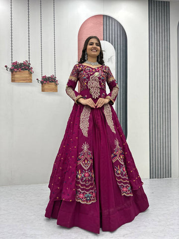 Stylish Pure Vichitra Heavy Thread Work Lehenga