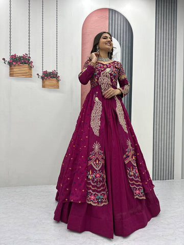 Stylish Pure Vichitra Heavy Thread Work Lehenga