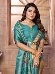 Wedding Wear Yellow And Sky Colour Paithani Banarasi Tissue Silk Sarees