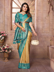 Wedding Wear Yellow And Sky Colour Paithani Banarasi Tissue Silk Sarees
