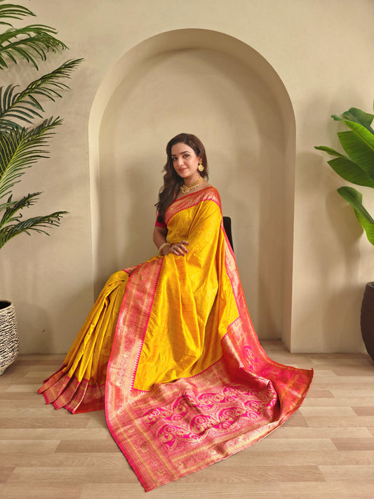Festive Wear Yellow Color Rich Pallu Paithani Silk Saree