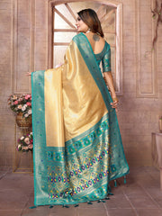 Wedding Wear Yellow And Sky Colour Paithani Banarasi Tissue Silk Sarees